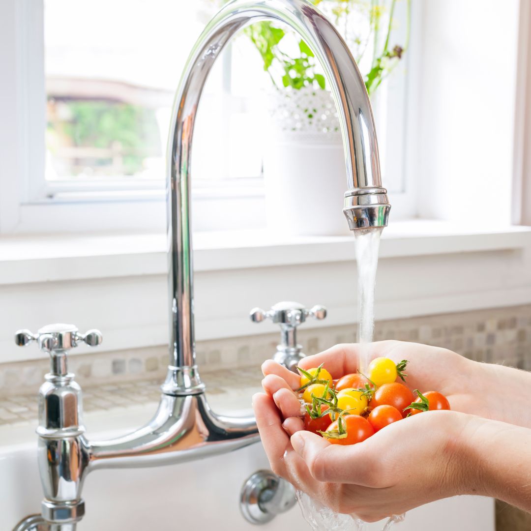 rinsing veggies in a sink rinsing veggies in a sink